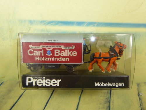 Preiser 455 - H0 - Pferdefuhrwerk Möbelwagen "Carl Balke Holzminden"